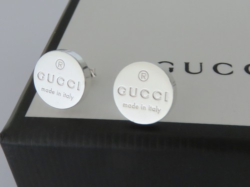 GUCCI Sterling Silver Trademark Round Tag Earrings - Picture 2 of 3