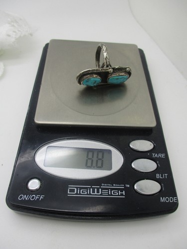 VINTAGE OLD PAWN JEWELRY MORENCI TURQUOISE SILVER ELONGATED RING SIZE 7 1/2 - Picture 9 of 10