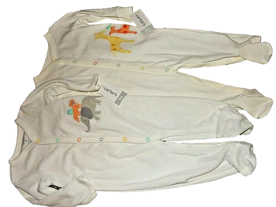 Juego de 2 durmientes 3F vintage nuevo con etiquetas 9M 6-9M Carter's Safari jirafa elefante zorro Foto 2 de 4