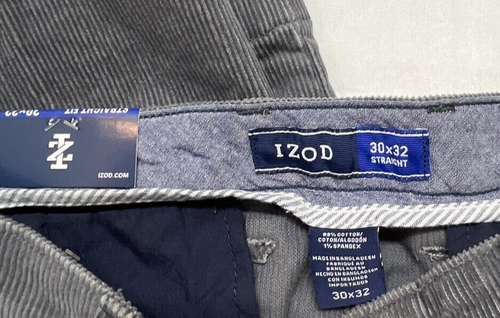 NWT IZOD Sportflex Stretch Corduroy Straight Fit Gray Pants Men's 30x32 Cords - Picture 4 of 9