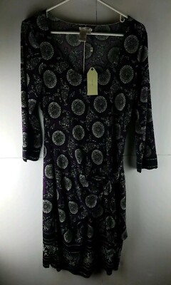 Sofie Max NWT Purple, White, & Black Print Wrap Dress Size Medium 