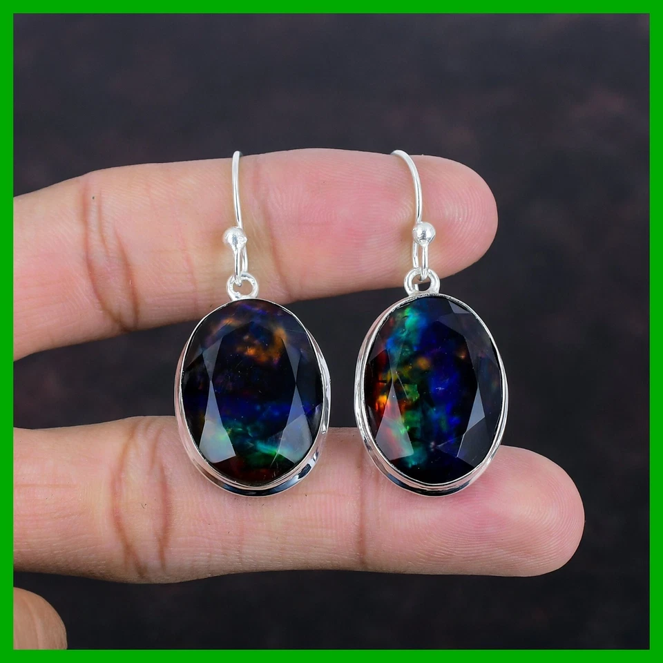 Висячие серьги-капли с драгоценными камнями аммолитами ювелирные изделия из чистого серебра на день матери - Изображение 3 из 4