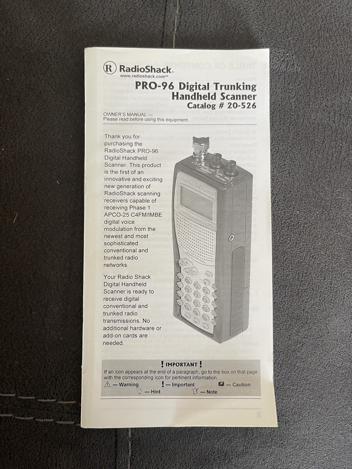 RadioShack Digital Trunking Handheld Radio Scanner Pro96 Manual Only