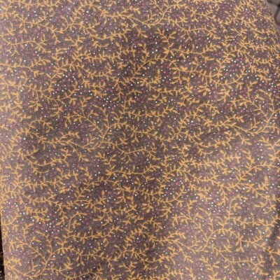 3 Yards x 44 Inches Cotton Fabric Brown Gold Leaves Stems Red White Ditzy Dots