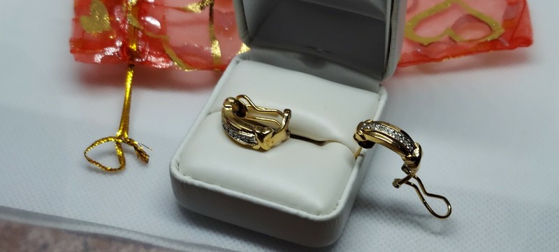 Sterling Gold Vermeil 14 Genuine Diamond 1" Diameter Hoop Earrings omega back 5g