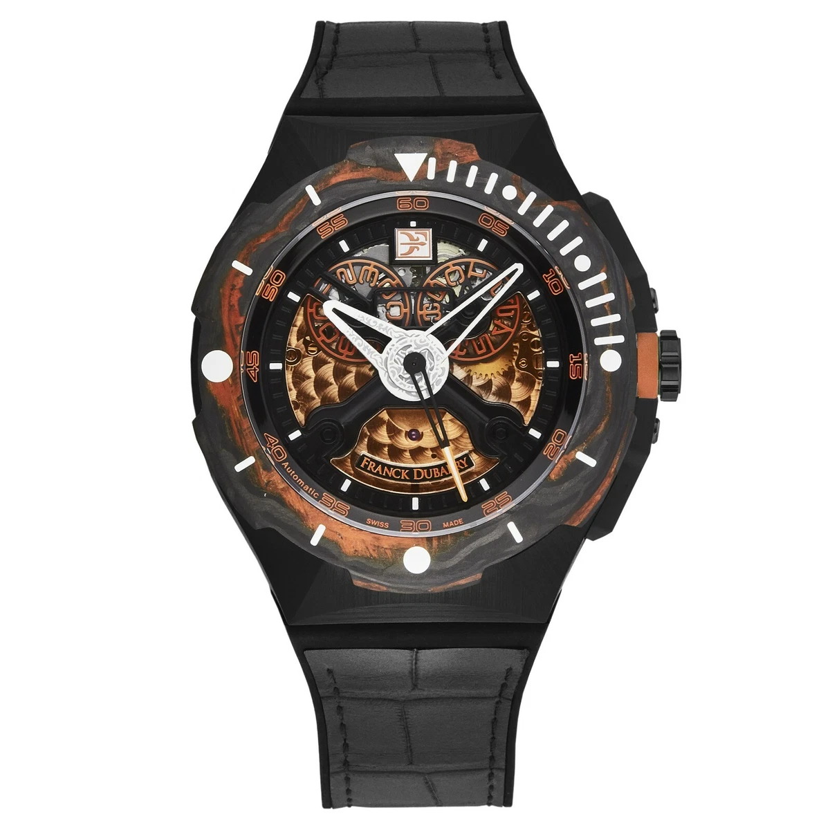 Franck Dubarry Men s Diver Big Date Orange Dial Rubber Strap
