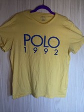Polo by Ralph Lauren Medium Vintage Yellow w/ Blue Spellout Single Stitch Tshirt