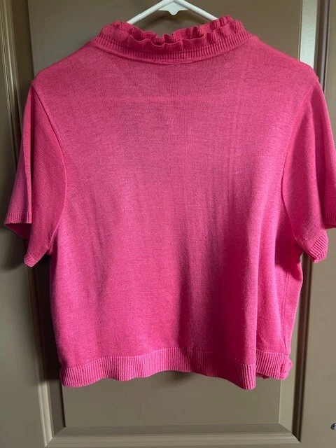 Cárdigan para mujer grande rosa con volantes manga corta Foto 2 de 2