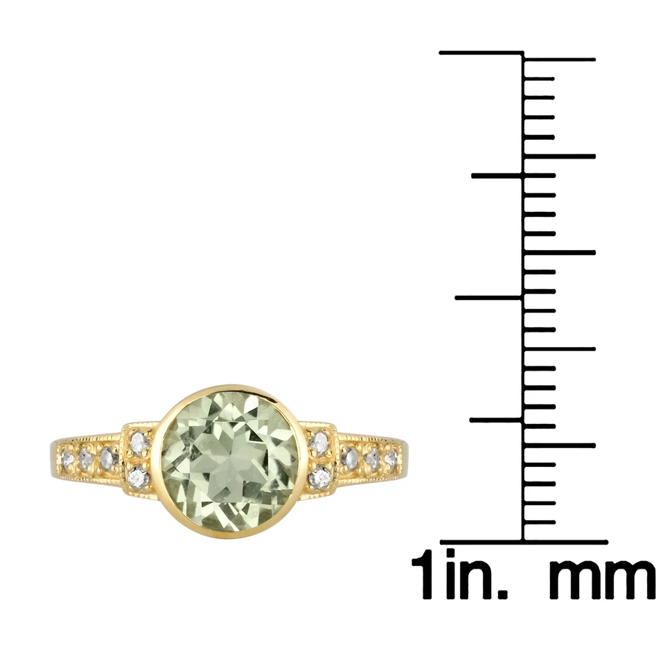 10k Yellow Gold Vintage Style Genuine Round Green Amethyst and Diamond Ring - Image 3 of 4