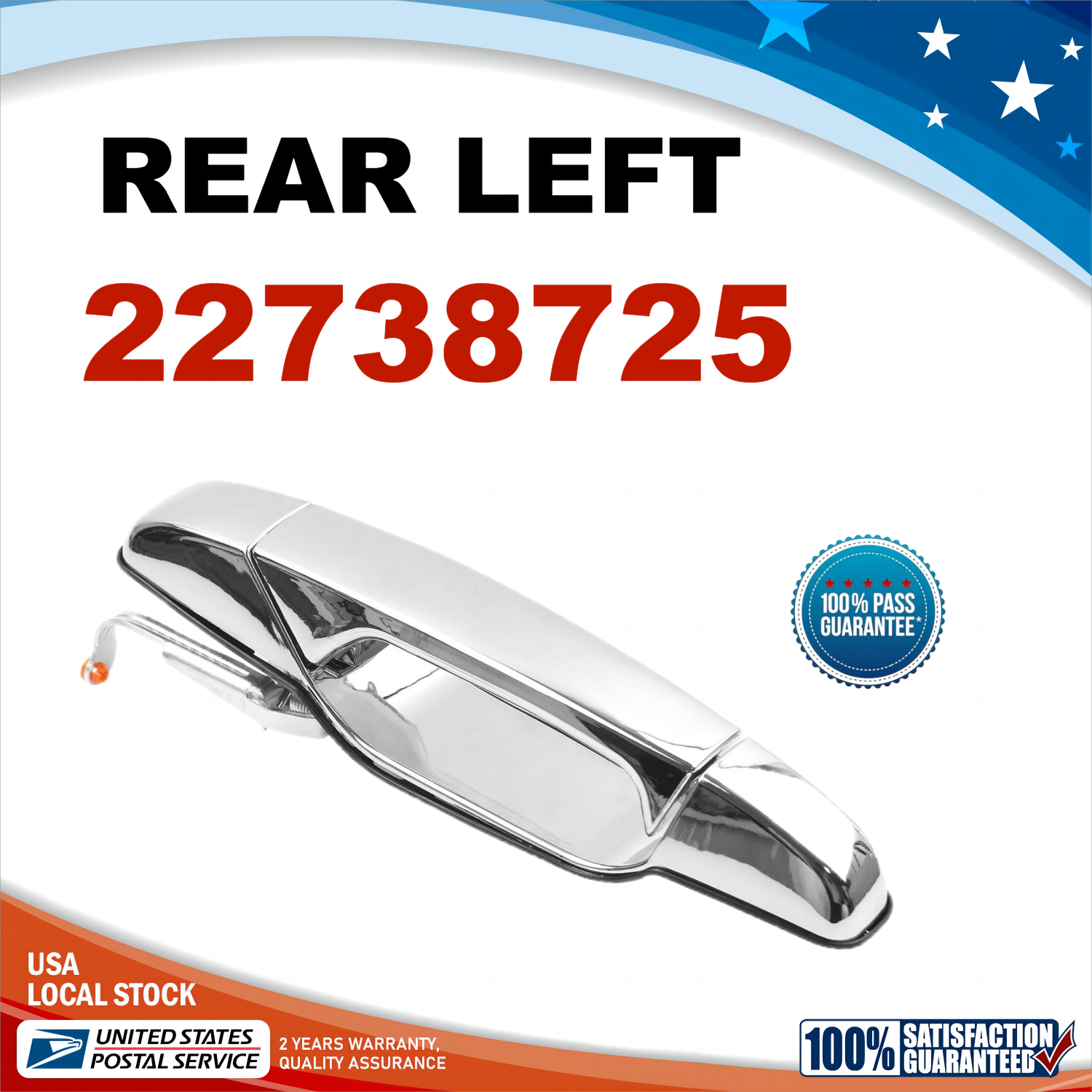 Chrome Door Handle Rear Driver Left Side LH for Chevy GMC Outside 2007-2013 1PC