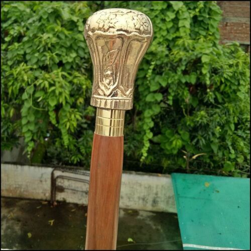 Solid Brass Designer Vintage Royal Handle RoseWood Wooden Walking Stick Cane New - Picture 2 of 3