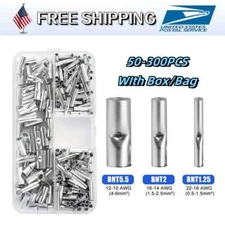 300-50Pcs Copper Bare Wire Splice Terminals Ferrule Butt Crimp Connectors US