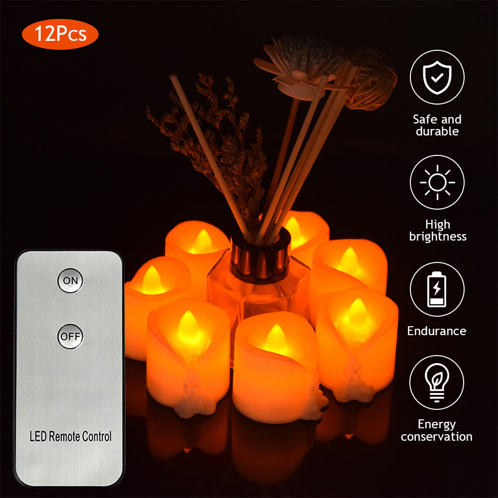 12x Flickering Led Tea Lights Candles FLAMELESS Battery Operated XMAS w