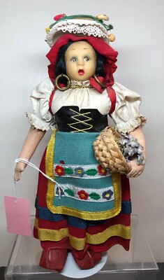 10  Vintage Lenci - Magis Italian Cloth Doll Beautiful Coloring W/ Basket #SF5