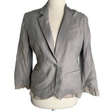 Lauren Conrad Chiffon Trim Blazer Jacket 2 Grey Button Notch Collar Unlined
