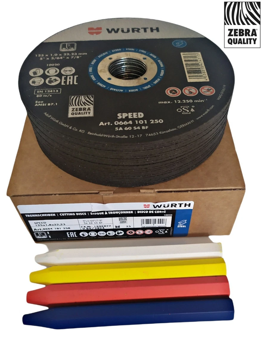 25 Stück WÜRTH SPEED Trennscheiben Stahl ZEBRA 125x1,0x22,23 mm 