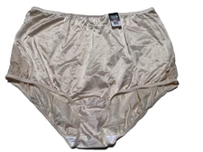 Vanity Fair Brief Nylon Granny Panties Size 10/3XL NEW FAWN BEIGE Lace Panty