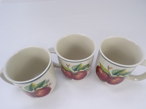 Juego 3 tazas informales de perlas de China con patrón de manzana decorativas con borde verde 8 oz E24 - Imagen 7 de 8