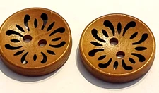 2 Brown Sewing Buttons Crafting Flat Round Wood 2 Hole 7/8" 