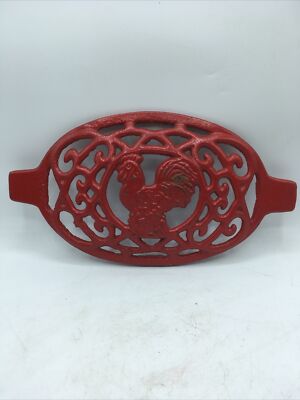 Vtg Cast Iron Rooster Wall Plaque Decor Red Farm House 12x6.5” | eBay