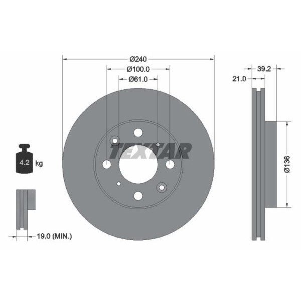 Textar 2X Bremsscheibe Vorne Ø240 Mm FüR Honda Jazz II Gd_ GE3 GE2 1.3 Idsi-image
