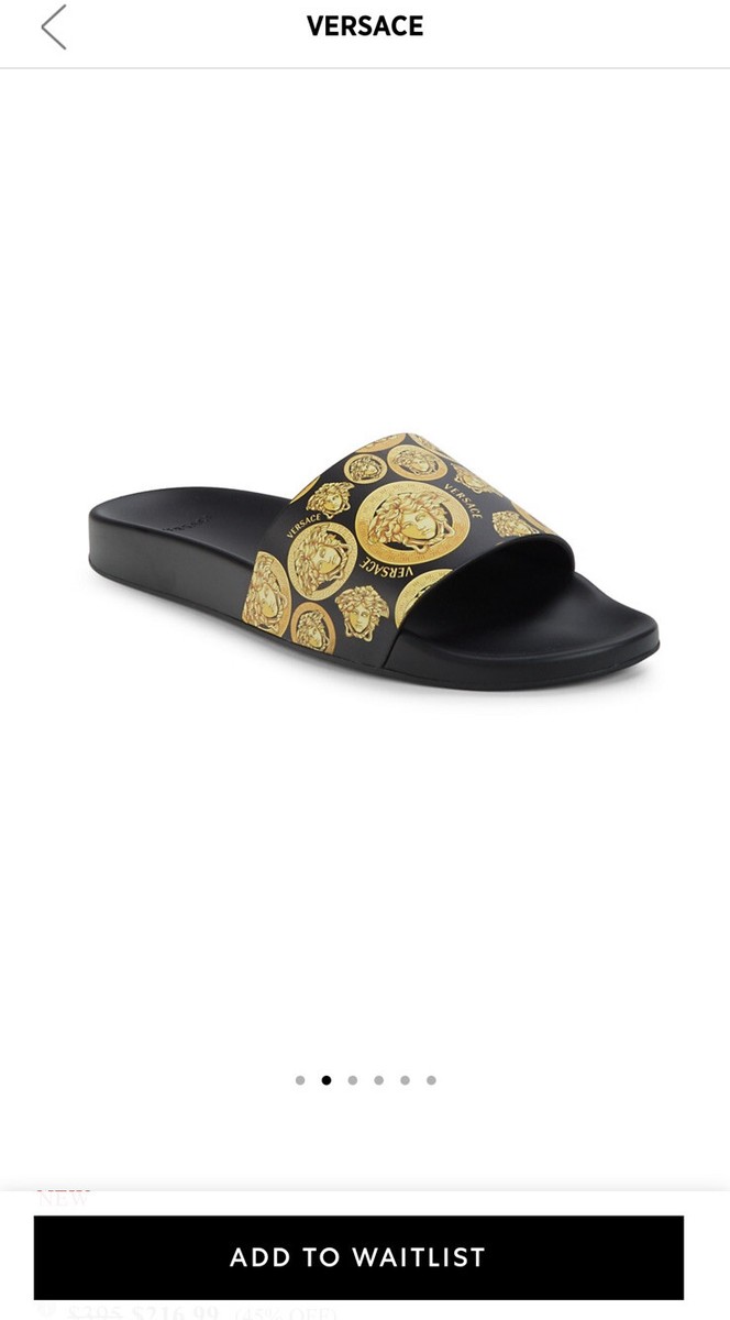 New Auth Versace Medusa Coin Print Men Slides All Over Black