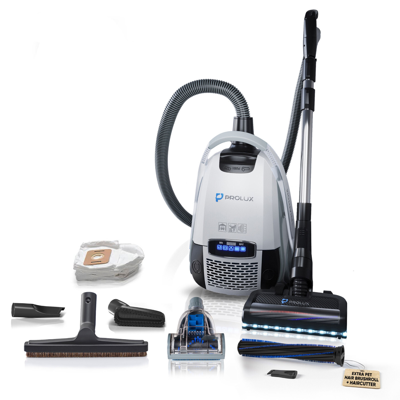 Prolux Phantom Bagged Canister Vacuum with Powerhead for Deep Cleaning Pet Hair at Home