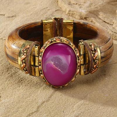New Tara Mesa Purple Drusy Quartz & Bone Bangle Bracelet