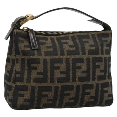 FENDI Zucca Canvas Pouch Black Brown Auth 187379