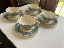 Set of 4 Myott Royal Staffordshire Medici Sky Blue Cups & Saucers Tea Coffee