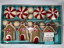 JINGLES  JOY 6 ft Gingerbread Houses felt Christmas Garland Peppermint Pompom