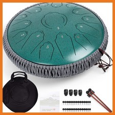 Amkoskr 14" Steel Tongue Drum C-Dur 15-Tone mit Tasche, Schlägel, Finger Plektren