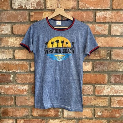 Vintage 70er Jahre Ringer T-Shirt Virginia Beach Single Stitch Made In USA Gr. XS