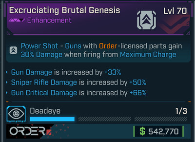 Borderlands 4 POWER SHOT ENHANCEMENT ORDER GUN & SNIPER DMG, GUN CRIT DMG