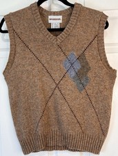 Vintage 70s McGregor Unisex Wool Blend V Neck Knit Argyle Sweater Vest Sz Large