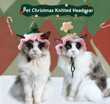 Handmade Knitted Christmas Pet Hat 2-Pack - Cute Design for Cats  Small Dogs