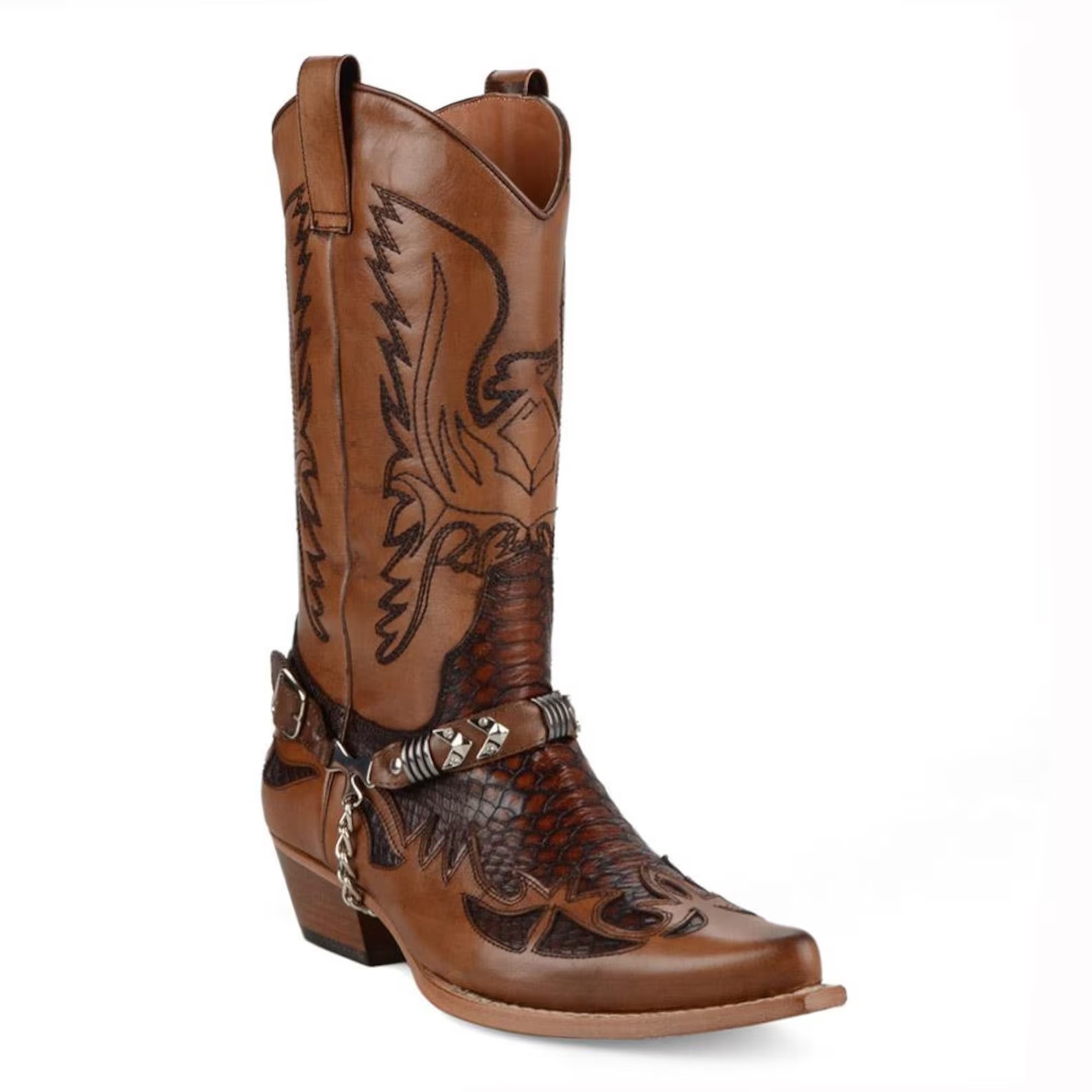 SAOLA FootCourt Stivali da cowboy lunghi in vera pelle marrone suola in pelle di polpaccio metà