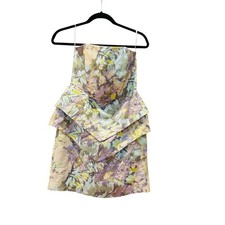 Zimmermann Strapless Peplum Dress Size AU/UK 1 US 00 Mini Pastel Floral Silk