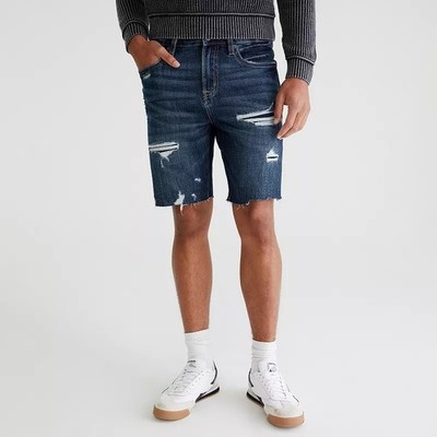 Aeropostale Denim Shorts Mens 30 Blue Distressed Cut off Above Knee Stretch NEW