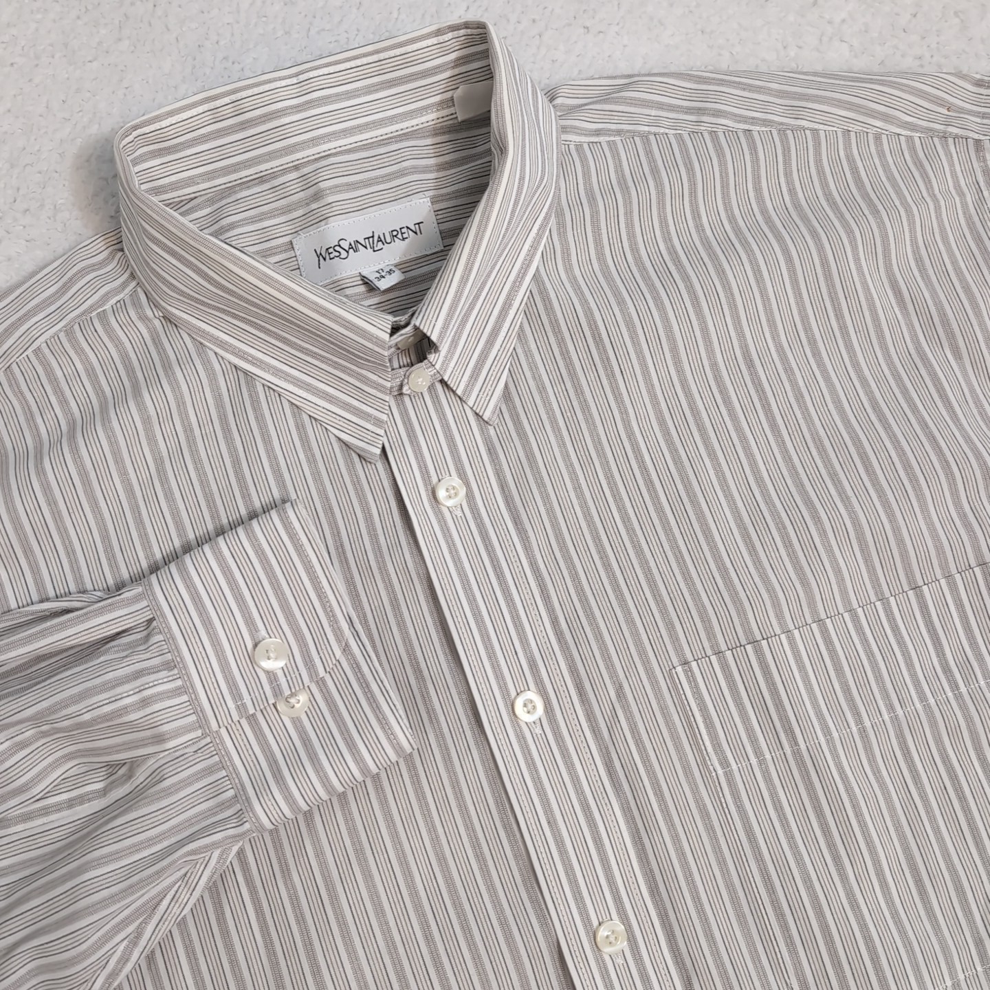 Camicia Yves Saint Laurent uomo 17 34 manica lunga bottoni beige a righe peso