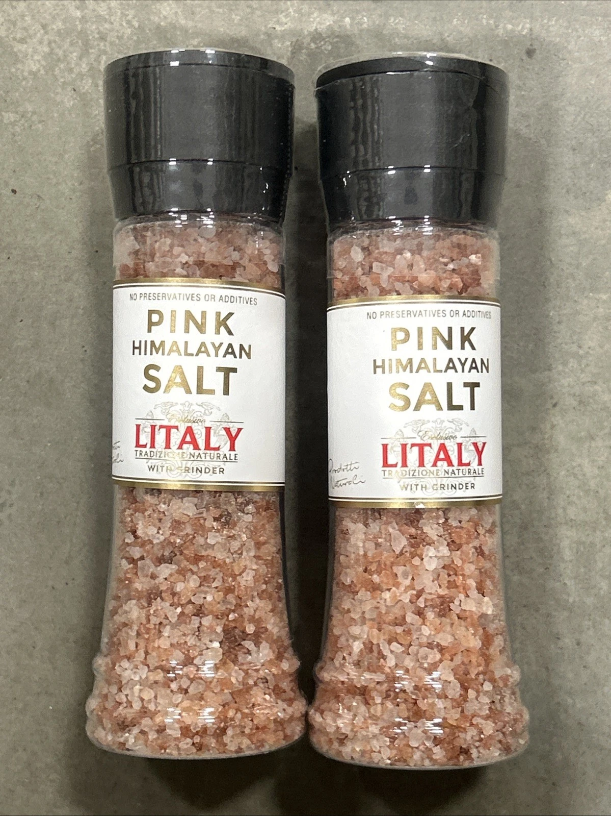 Set Of 2 Pink Himalayan Salt With Grinder By Litaly 14.1 Oz Each Course 2 Pack