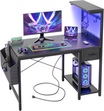  Escritorio LED 100x50 cm con tablero de fibra de carbono mesa gaming con cajón botín