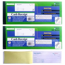 3 PC Carbonless Cash Receipt Book 3 Part 30 Sets Rent Record Invoice 2.75" x