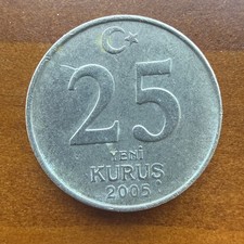 2005 Turkey 25 Yeni Kurus Ataturk Star Cresant moon 21.5mm coin