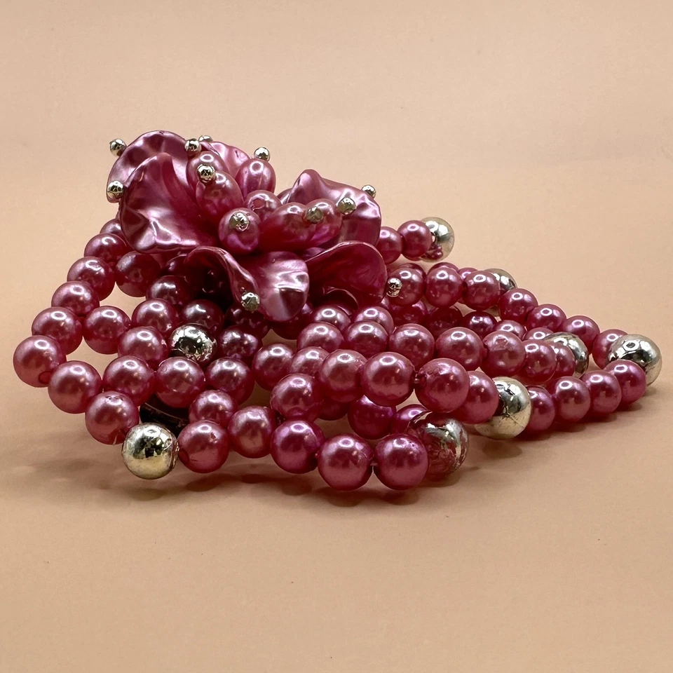 Clip de pelo de colección años 80 con cuentas imitación perla lazo ROSA CALIENTE Y DORADO lazo pasador boda Foto 4 de 4