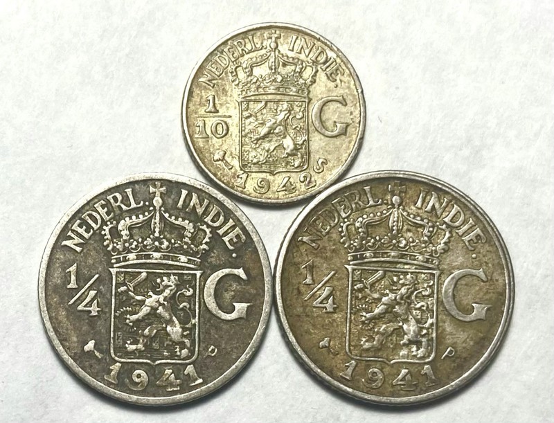1941-1942 Netherlands Indies 1/4 & 1/10 Gulden Silver Coins Combine Shipping