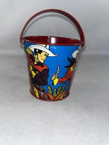 Vintage Ohio Art Tin Litho Western Sand Pail Graphics Of Cowboy & Horse