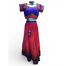 Lehenga Women 2Pc Traditional Indian Choli Skirt Set Pink Purple Wedding Sangeet