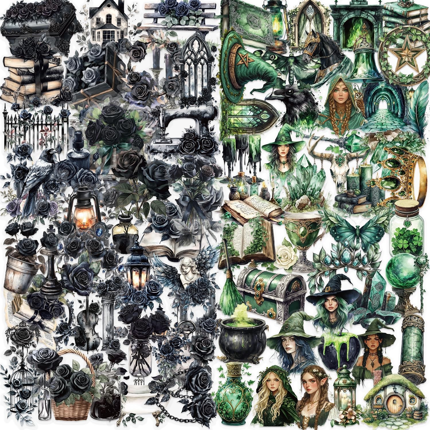 Goth Stickers & Gothic Stickers for Adults 100 Pcs Gothic Green Witch Aesthetic