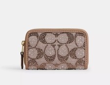 Coach Essential Small Zip Around Card Case In Crystal Signature Jacquard CX244
